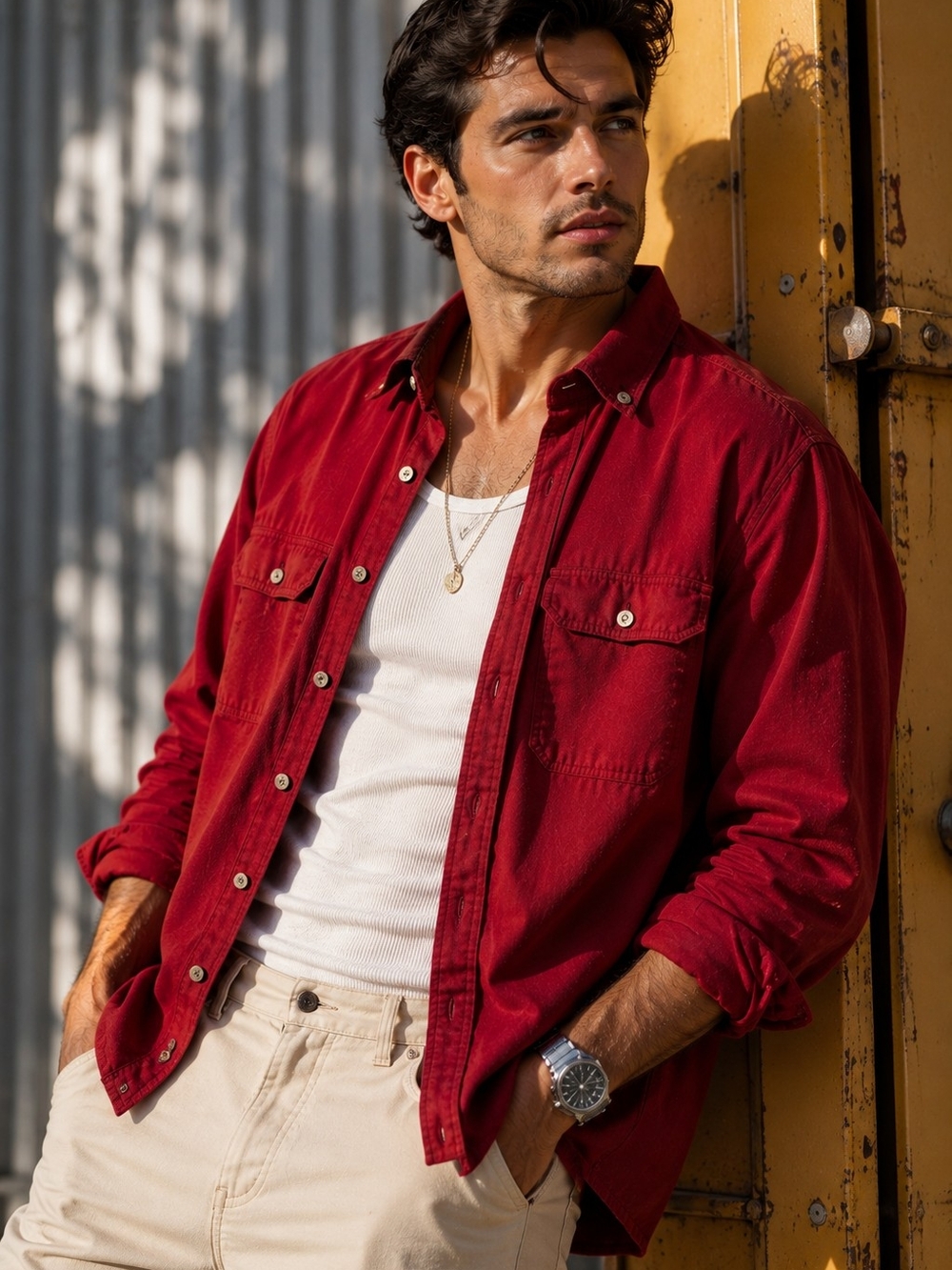 Allen Solly Men’s Red 100% Cotton Button-Down Shirt – Size M